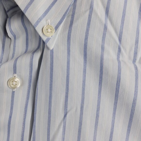 Brooks Brothers 17.5 Blue Striped Short Sleeve Button Up Shirt Traditional Fit - Picture 11 of 13